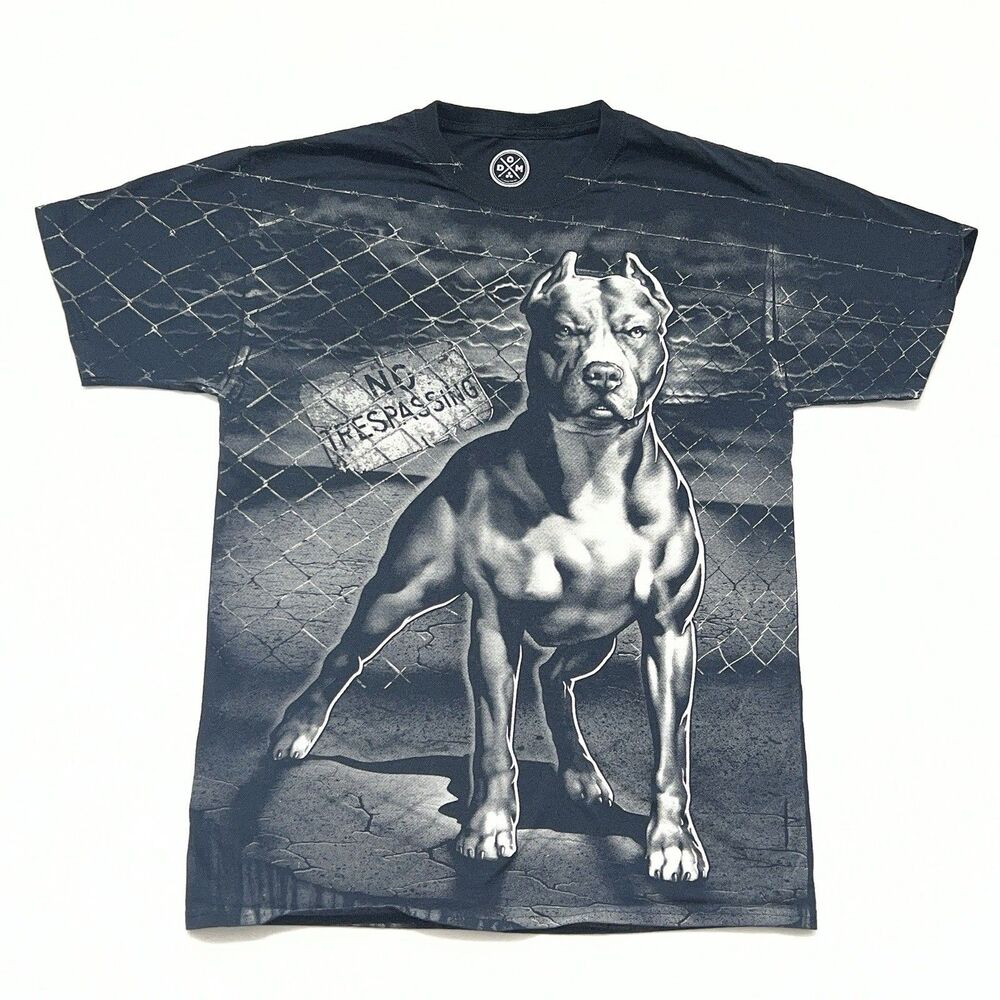 Vintage Y2K M Short Sleeve Black Pit Bull Streetwear Graphic Tee Skater Grunge